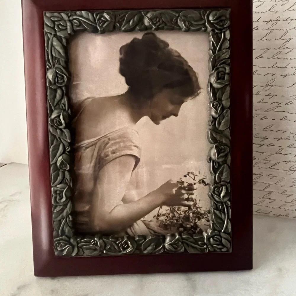 Vintage wooden pewter frame